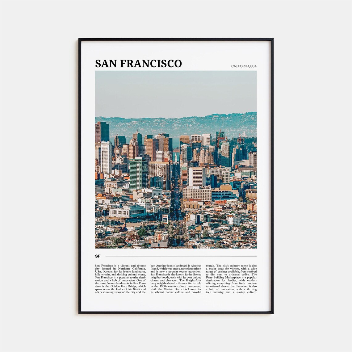San Francisco California Skyline Aerial Photo City Travel Poster