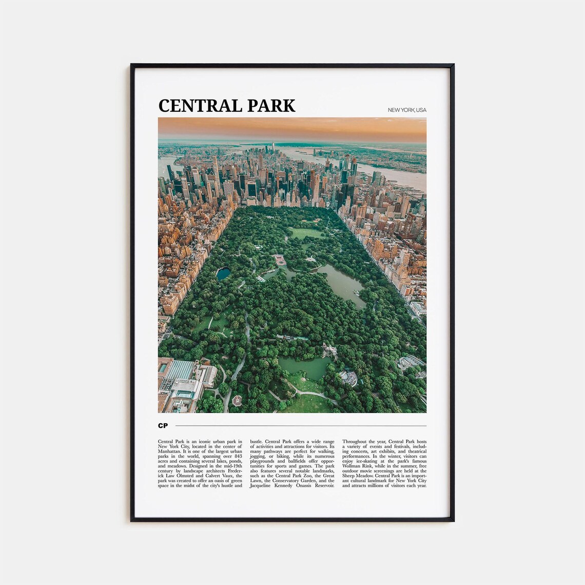 Central Park New York City Aerial Green Oasis Travel Poster Series