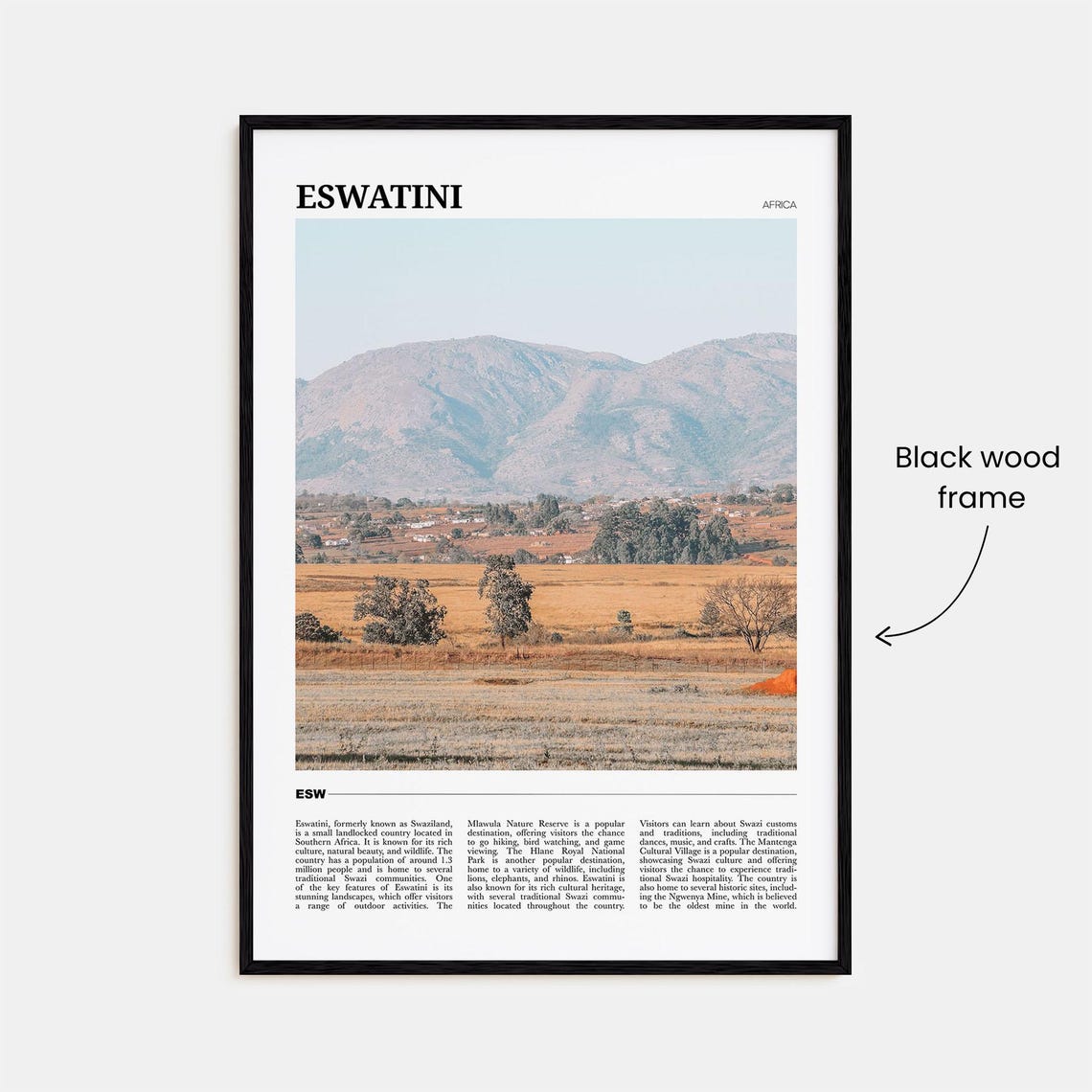 Eswatini Africa Savannah Valley Mountain Vista Travel Poster - Image 2