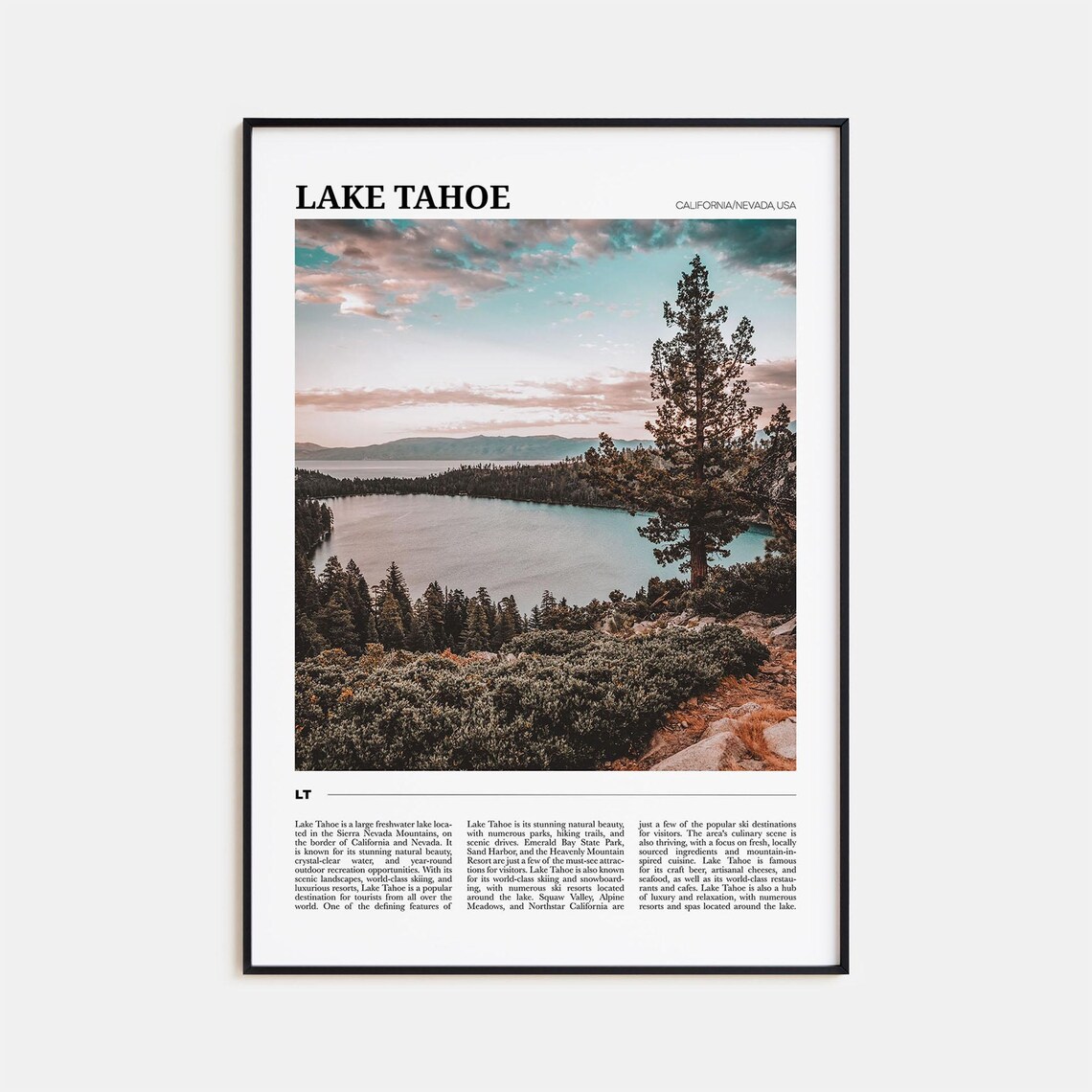 Lake Tahoe Travel Poster, California Nevada USA