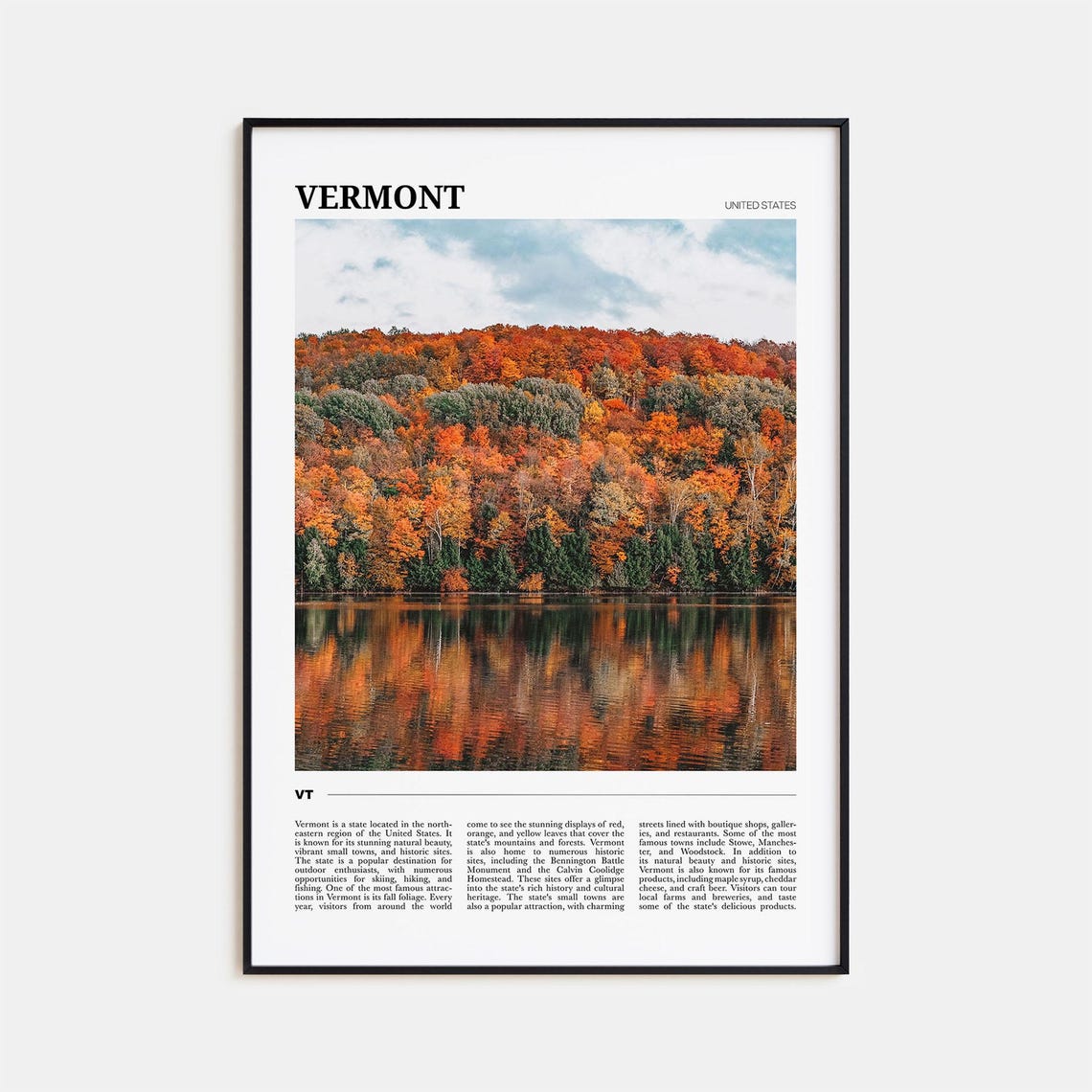 Vermont Autumn Foliage Hillside Mirrored in Lake Waters Poster