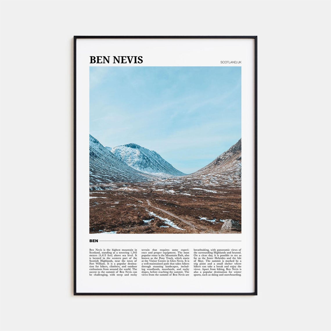 Ben Nevis Scotland Highest Mountain Snow Peaks Hiking Poster