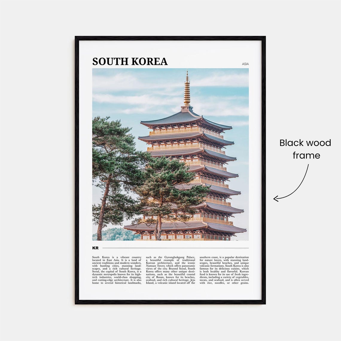 South Korea Wooden Pagoda Pine Trees Traditional Asia Travel Poster - Image 2