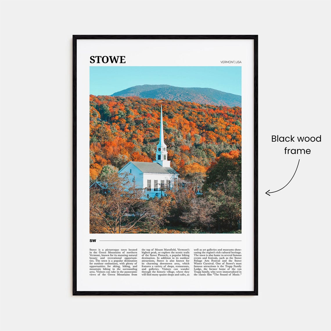 Stowe Vermont White Church Autumn Foliage Mountain Travel Poster - Image 2