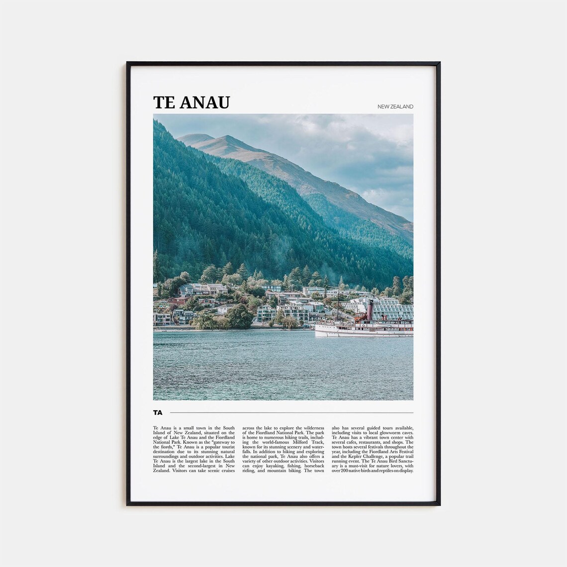 Te Anau New Zealand Fiordland Gateway Lake Mountain Travel Poster