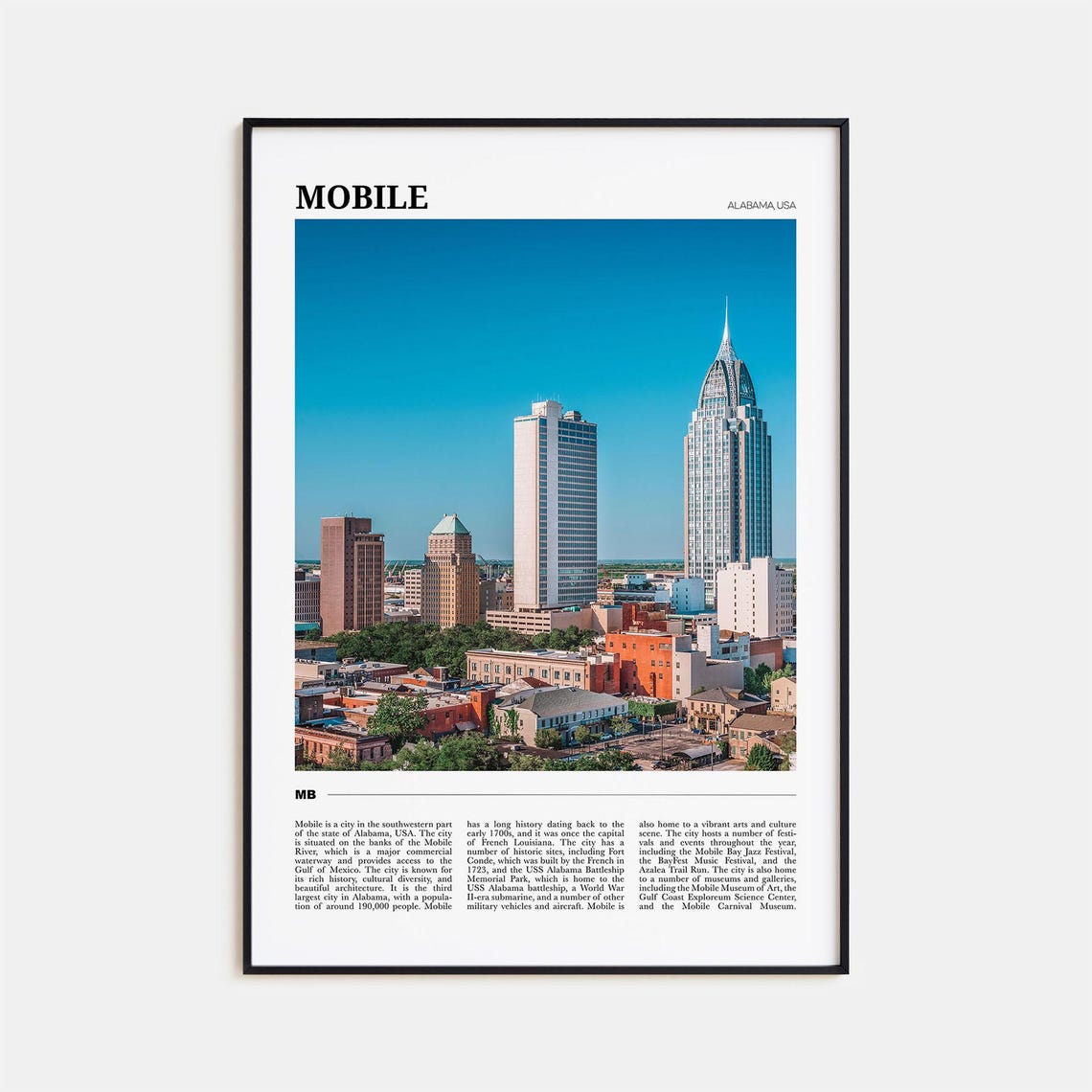 Mobile Alabama Downtown Skyline Gulf Coast Travel Poster Series