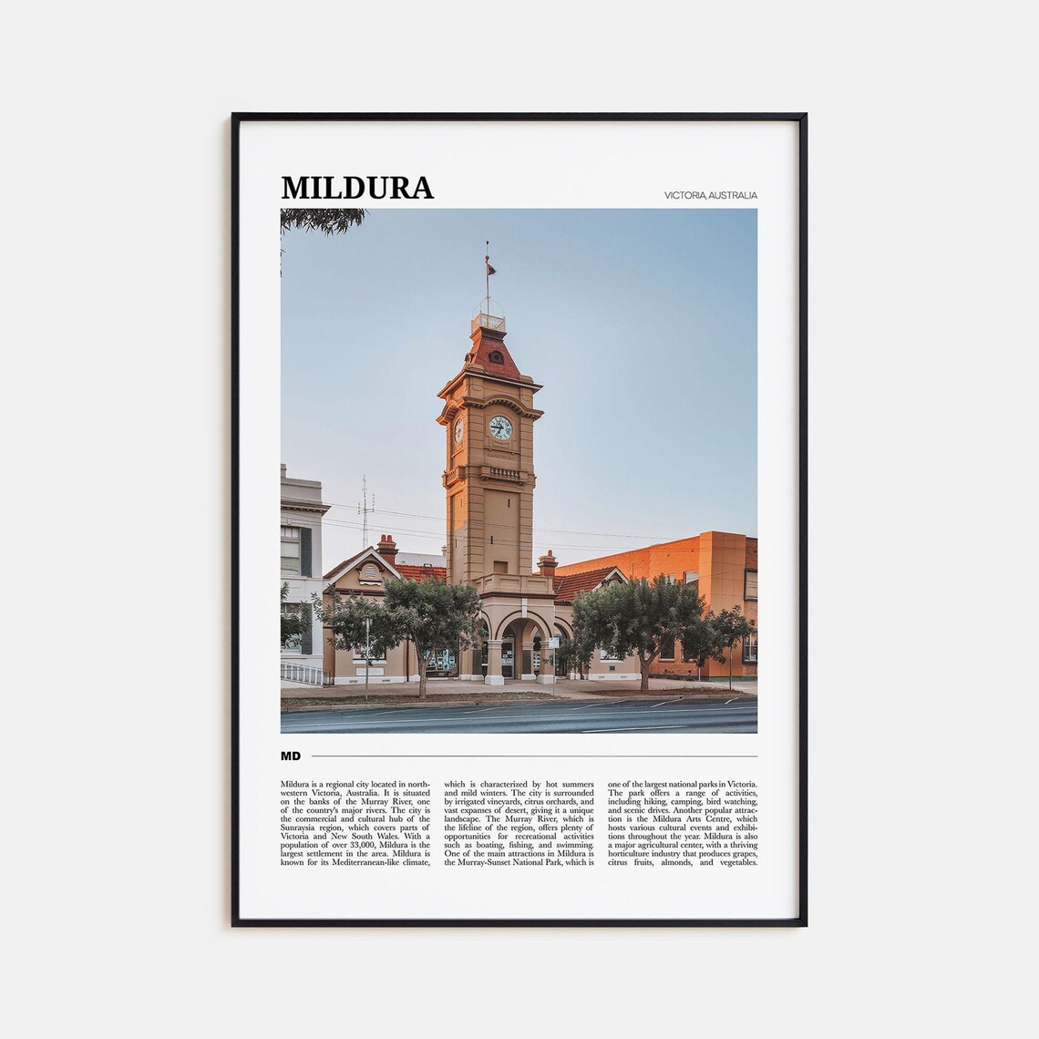 Mildura Victoria Australia Clock Tower Street Travel Poster Series