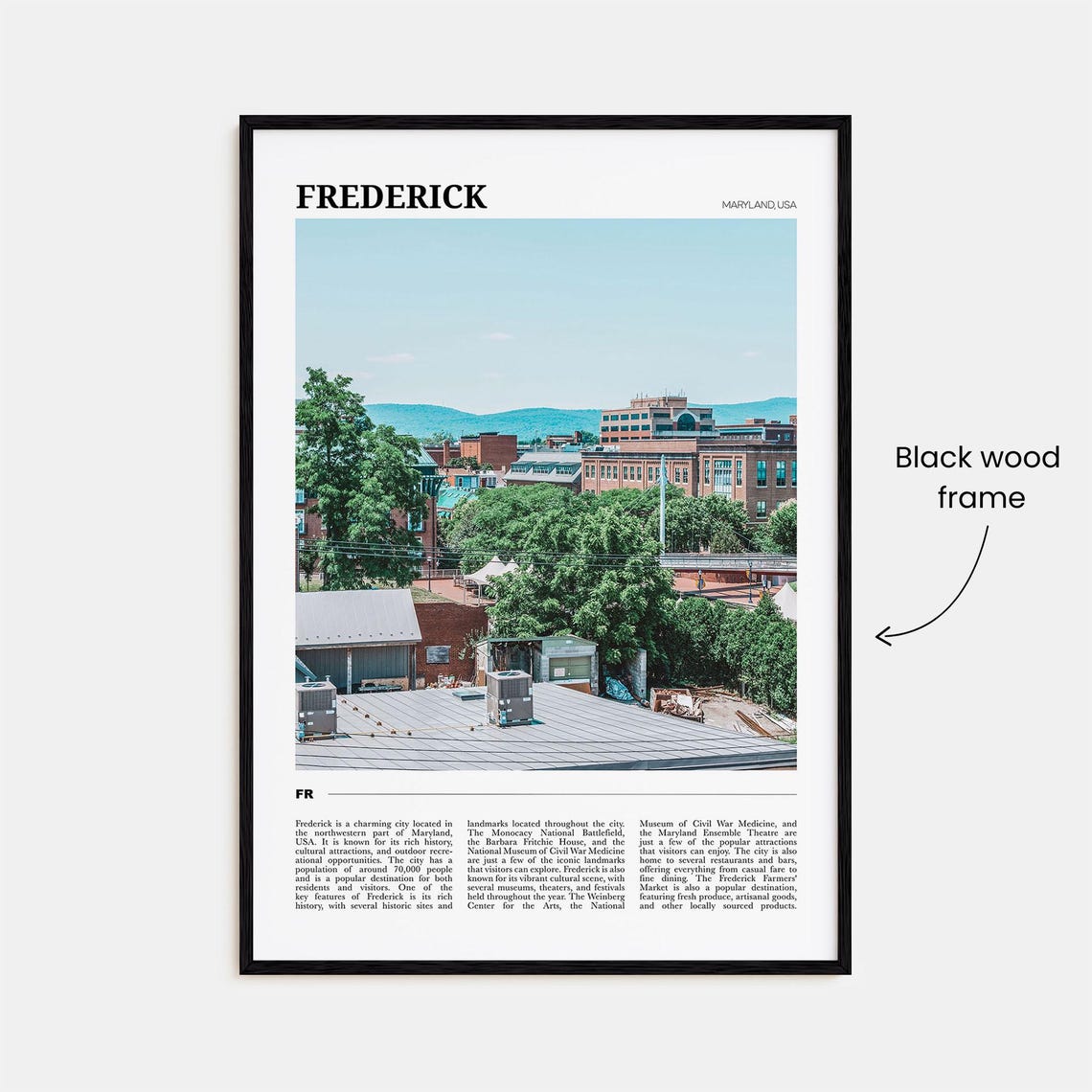 Frederick Maryland USA Historic Skyline Green Hills Travel Poster - Image 2