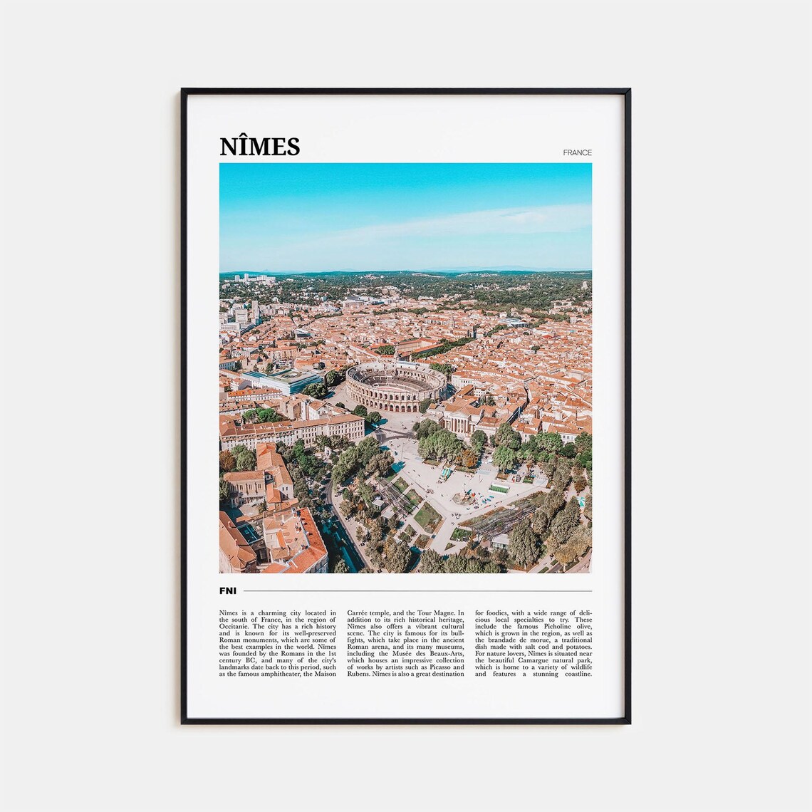 Nimes France Aerial Roman Arena Old Town Travel Photo Poster
