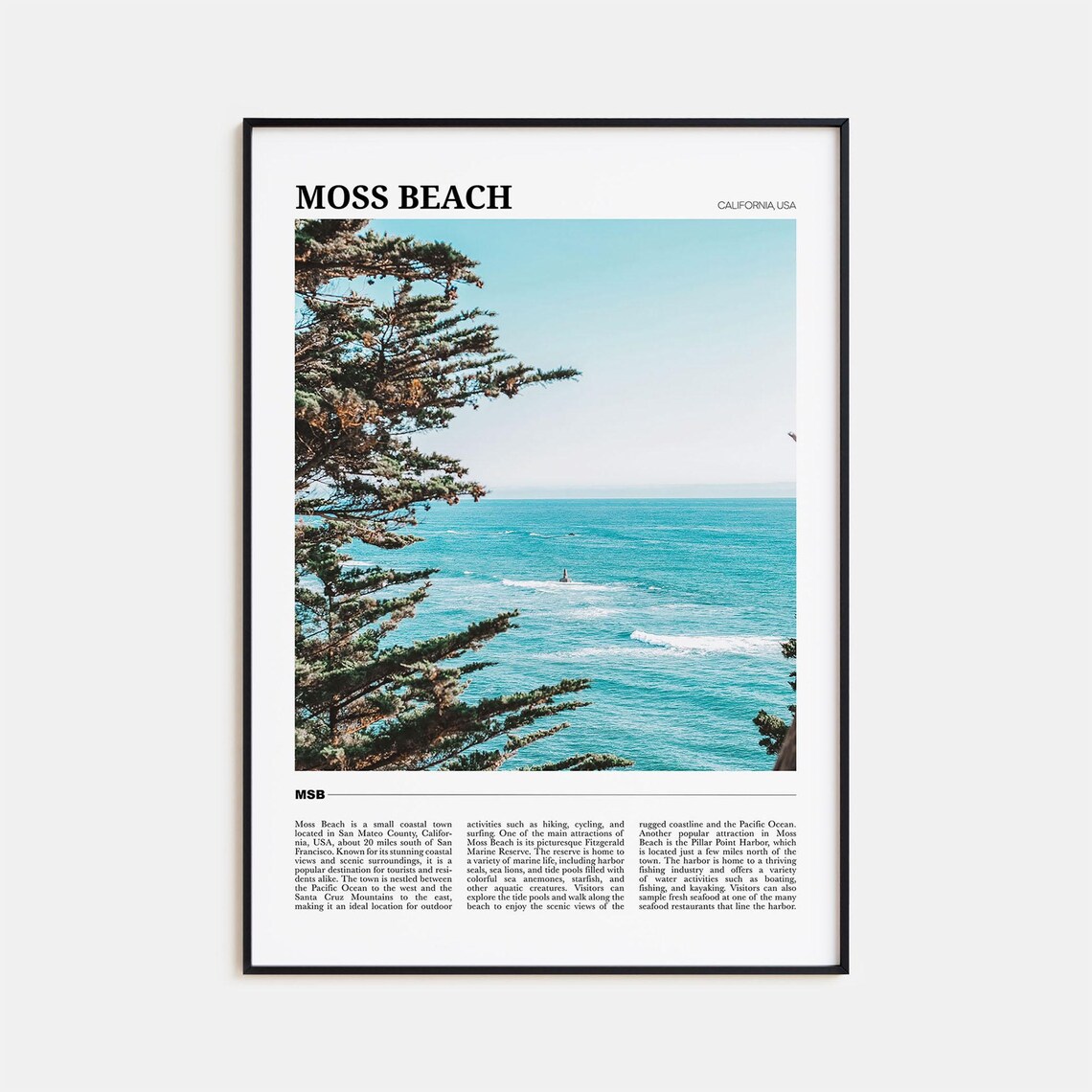 Moss Beach California Ocean View Cypress Trees Coastal Travel Poster
