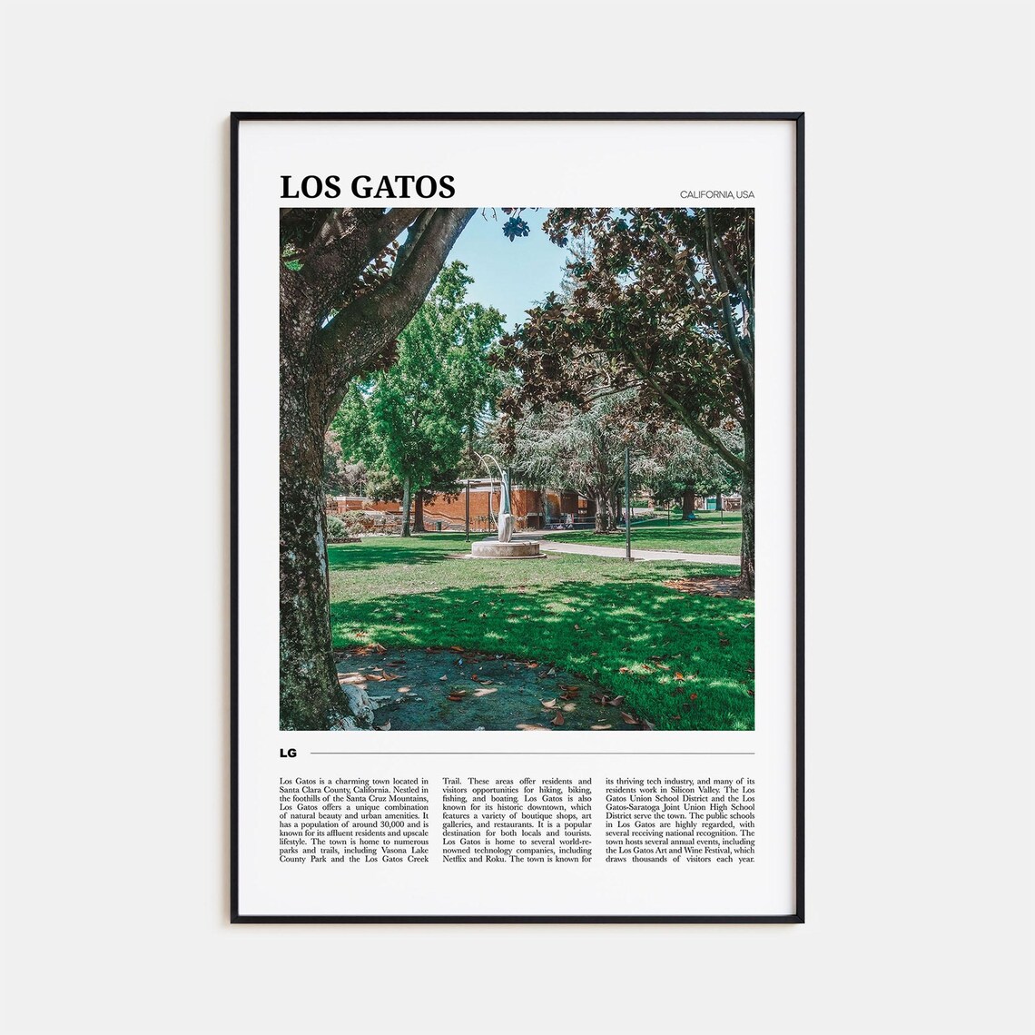 Los Gatos California Town Park Fountain Green Travel Poster Series