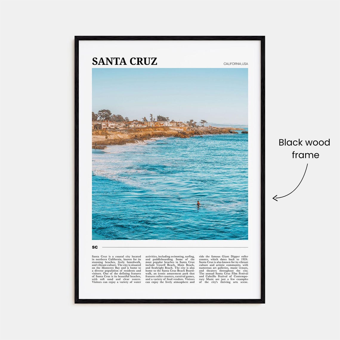Santa Cruz California Travel Poster Cliffs Turquoise Water Surf View - Image 2