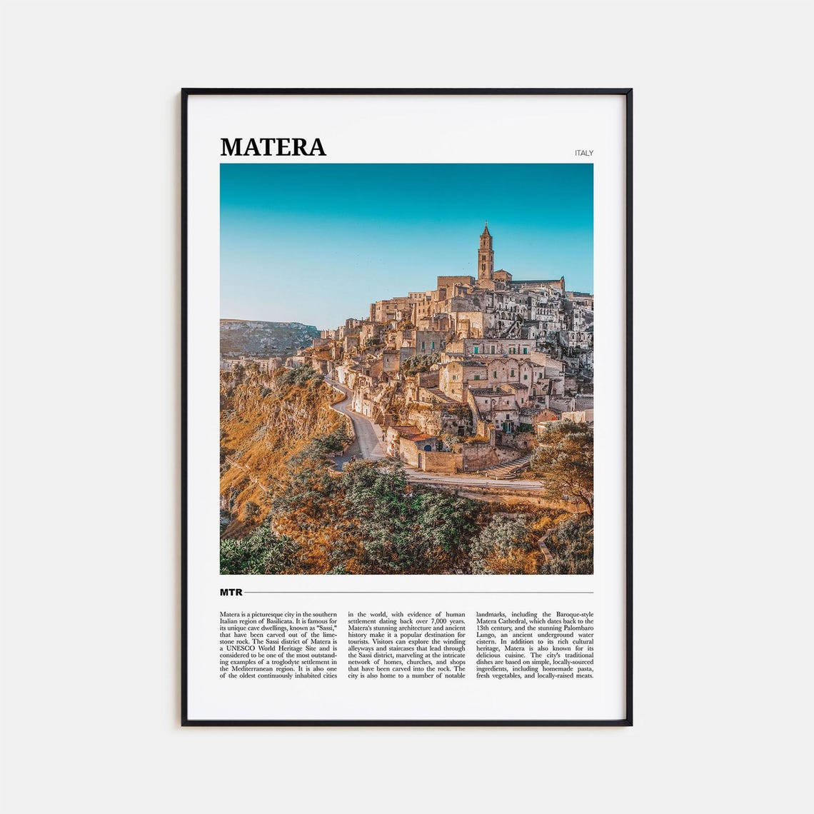 Matera Italy Ancient Sassi Cliff City Golden Hour Travel Poster