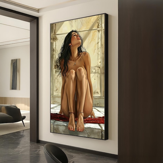 Sunlit Woman by Window Soft Light Contemporary Figurative Poster
