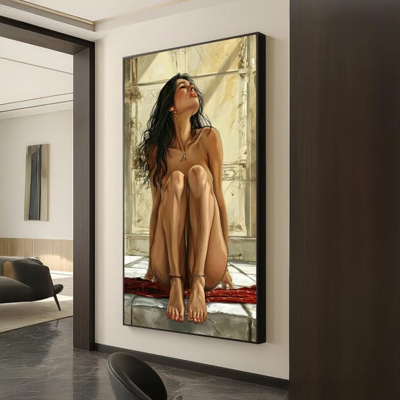 Sunlit Woman Figurative Wall Art Serene Female Portrait In Soft Light Contemporary Nude Canvas Print