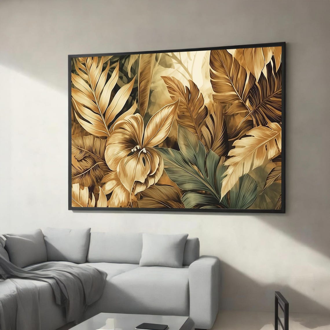 Golden Tropical Leaves Botanical Pattern Luxe Nature Art Poster