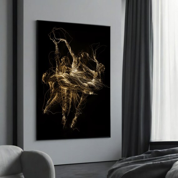 Abstract Dancer Light Art Canvas Golden Motion Wall Decor Contemporary Dance Painting Modern Print Minimalist Home