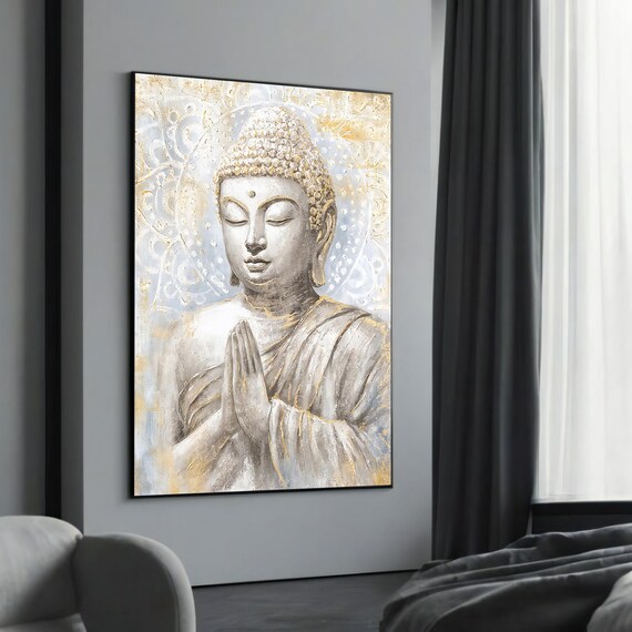 Serene Buddha Prayer Canvas Art Elegant Zen Wall Decor Spiritual Meditation Artwork Peaceful Home Ready To Hang