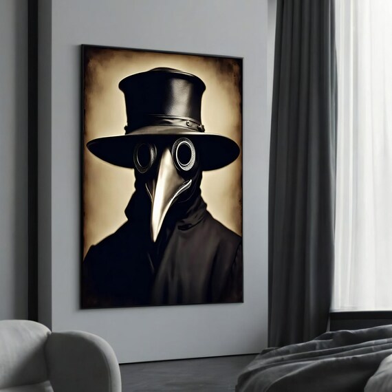 Mysterious Plague Doctor Vintage Sepia Portrait Dark Style Poster