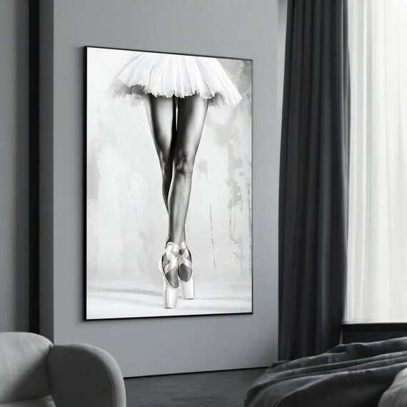 Minimalist Ballerina Canvas Art Black And White Ballet Wall Decor Elegant Pointe Shoes Print Graceful Dance Modern Home