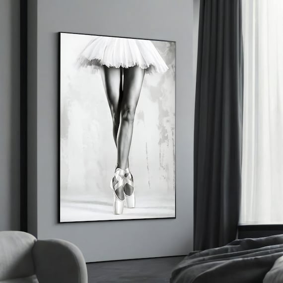 Minimalist Ballerina Pointe Shoes Black and White Photo Art Poster