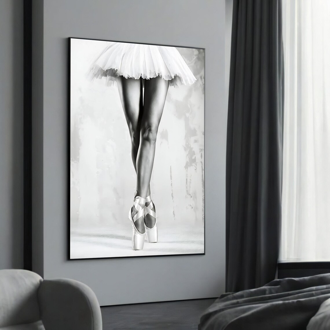 Minimalist Ballerina Pointe Shoes Black and White Photo Art Poster