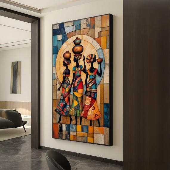 African Women Silhouette Canvas Colorful Tribal Dress Wall Art Ethnic Culture Home Decoration Vibrant Modern Abstract Painting