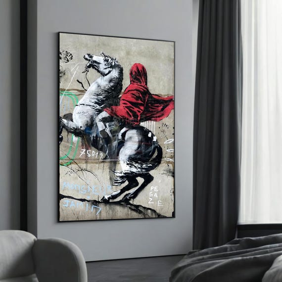 Warrior On Horseback Canvas Painting Gift Dynamic And Powerful Street Art For Bold Interiors