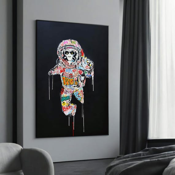Graffiti Astronaut Canvas Painting A Bold And Playful Urban Art Gift For Space Enthusiasts Contemporary Decor Lovers