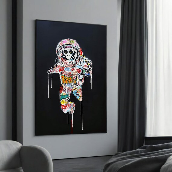 Graffiti Astronaut Monkey Space Suit Black Street Art Fun Pop Poster