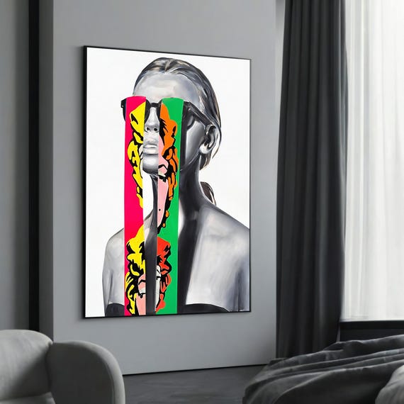 Pop Art Fusion Face Canvas Painting Gift Vibrant And Bold Modern For Contemporary Home Decor