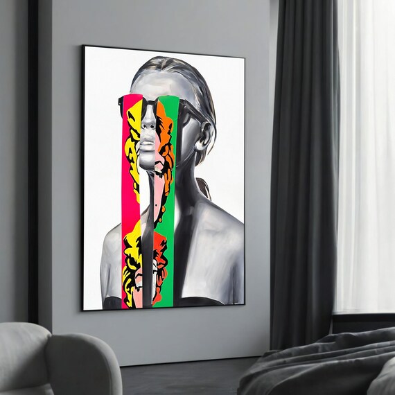 Sunglasses Woman Pop Art Vertical Color Strip Portrait Modern Wall Art