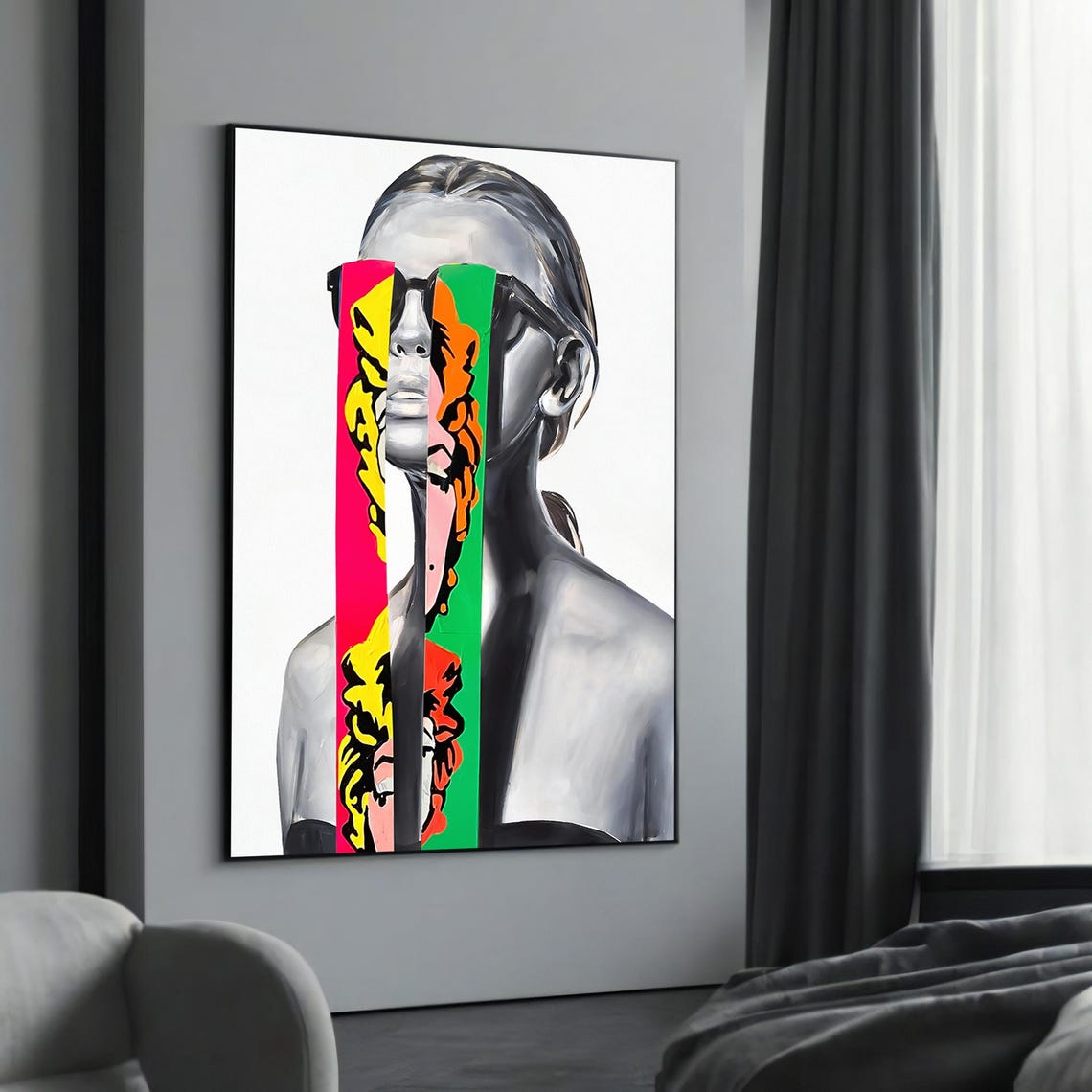 Sunglasses Woman Pop Art Vertical Color Strip Portrait Modern Wall Art