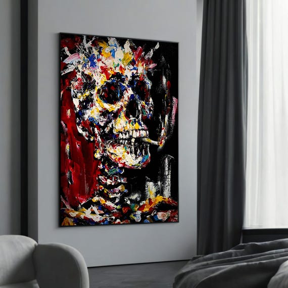 Vibrant Skull Canvas Painting Gift Bold Abstract Art For Modern Home Decor