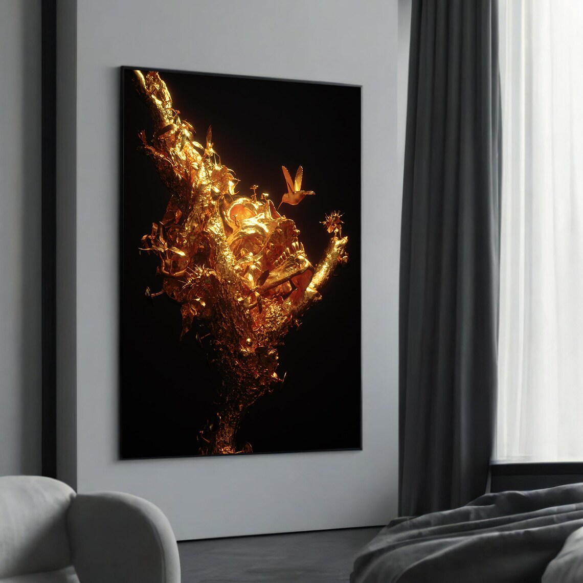 Golden Tree Of Life Birds Skull Black Luxury Nature Art Poster