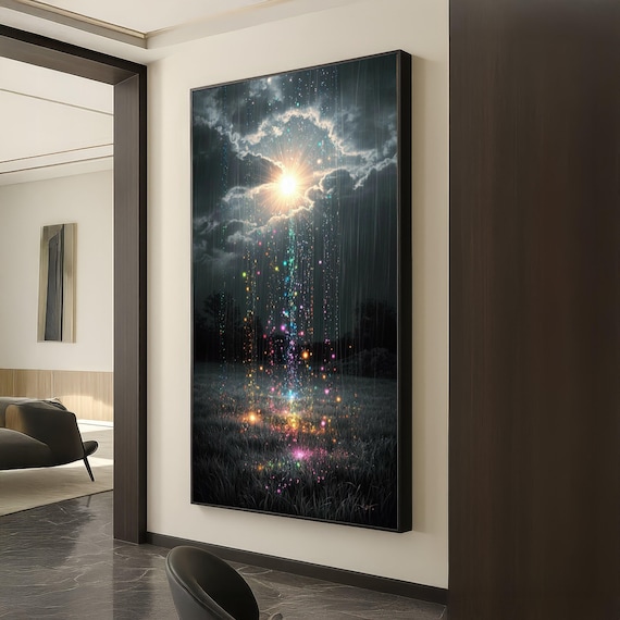 Mystical Light Shower Night Sky Sparkling Meadow Fantasy Art Poster