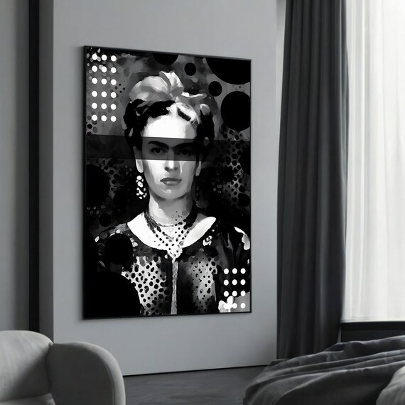 Frida Kahlo Inspired Black and White Abstract Art Print Pop Style Portrait