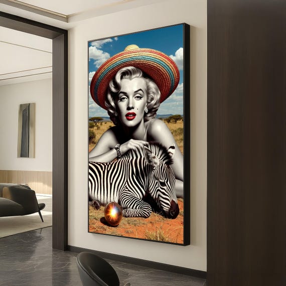 Vintage Glamour With Zebra And Colorful Hat Canvas African Wildlife Art Retro Pop Culture Wall Bold Home Decor Safari Themed
