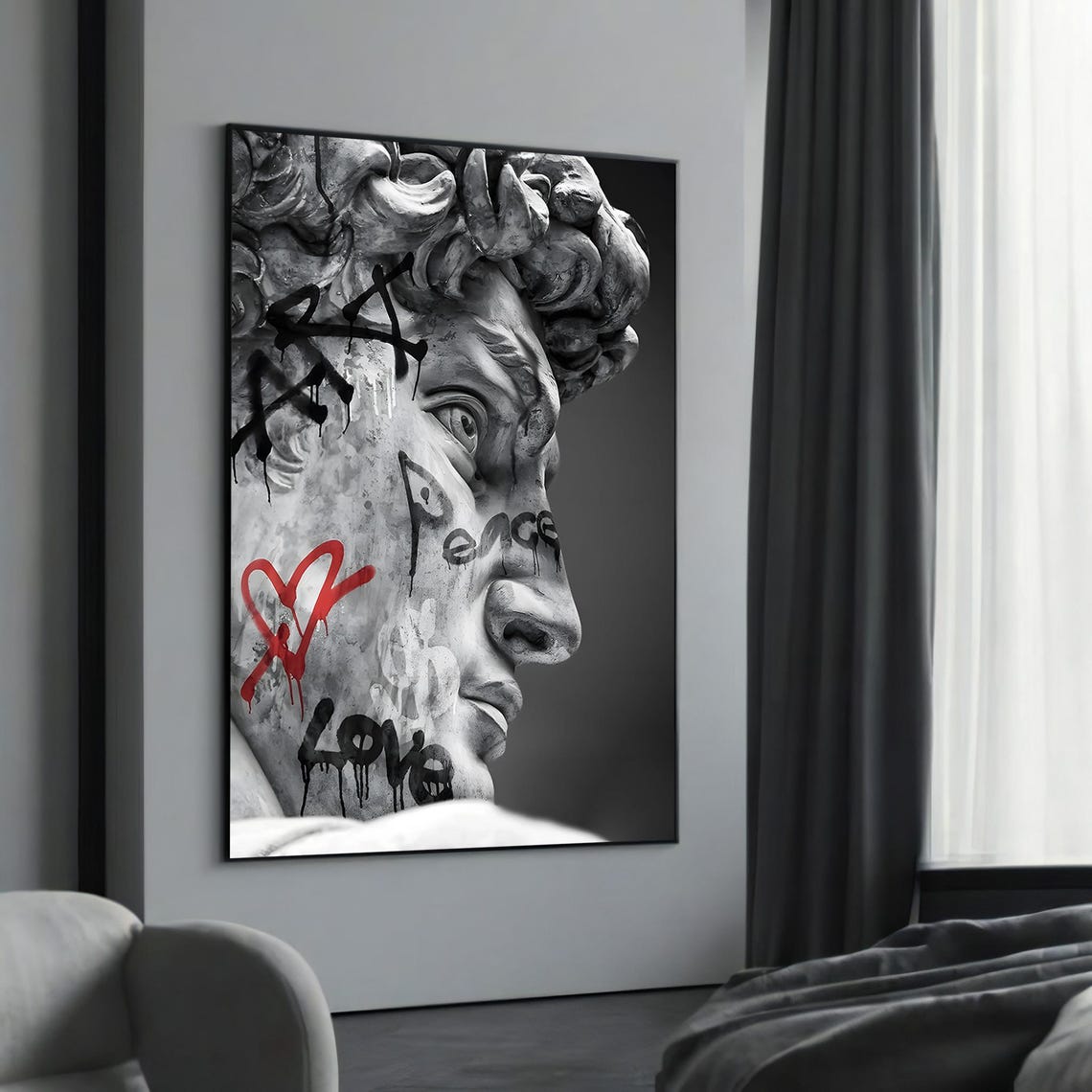 Michelangelo David Peace Love Graffiti Street Art Face Poster