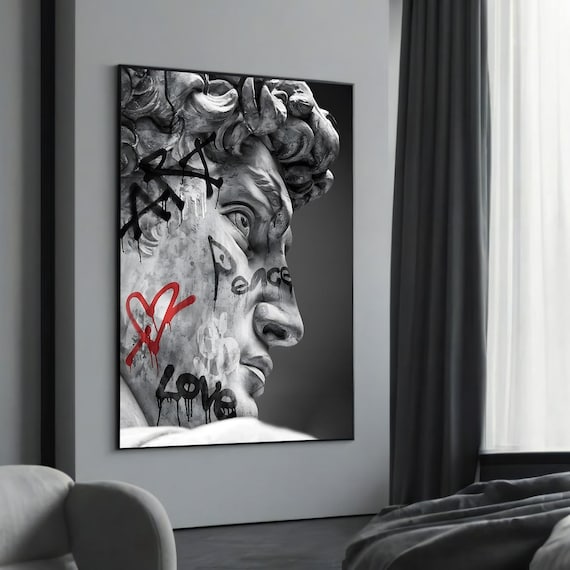 Michelangelo David Peace Love Graffiti Street Art Face Poster
