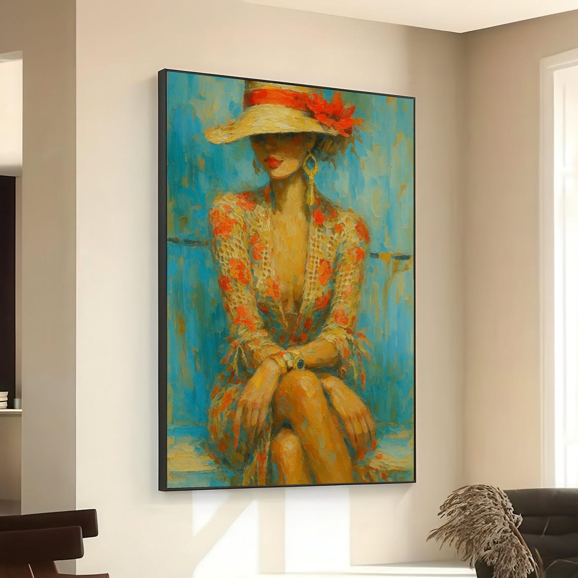Woman In Straw Hat Floral Lace Impressionist Portrait Art Poster