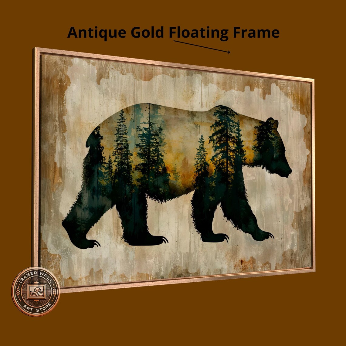 Rustic Bear Silhouette Forest Landscape Wall Art Print - Image 3