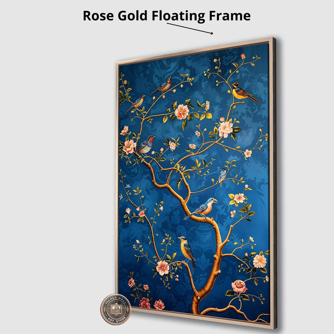 Chinoiserie Birds Blossom Tree Teal Blue Elegant Nature Art Poster - Image 4