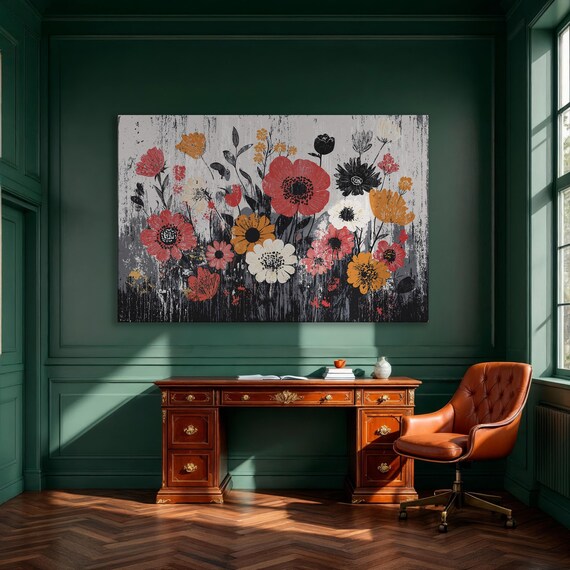 Vibrant Wildflower Bouquet Poster With Red White Blooms On Gray