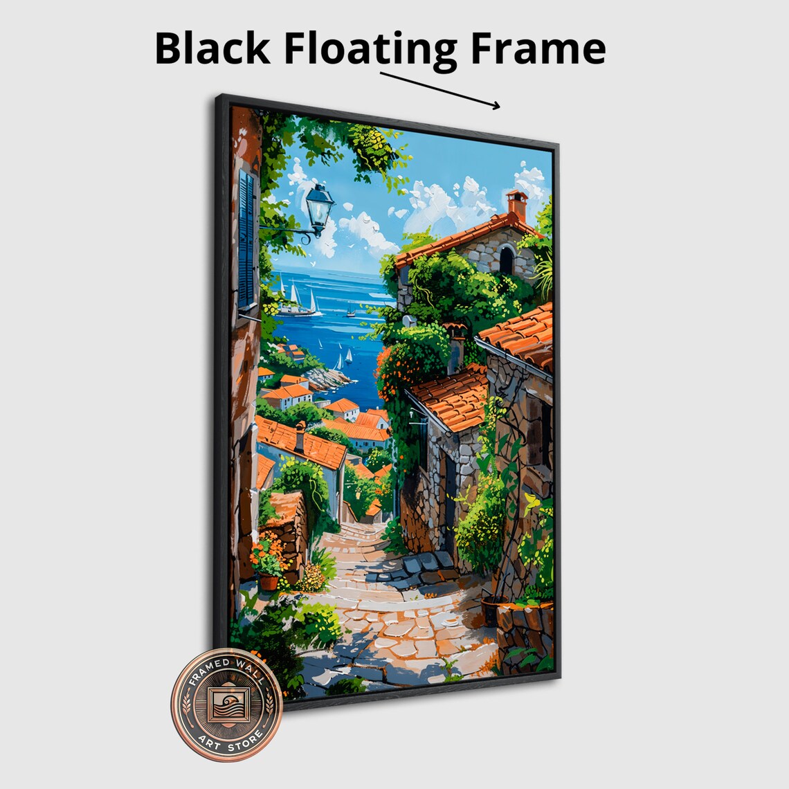 Sunny Mediterranean Coastal Village Lane Above The Sea Travel Poster - Image 4