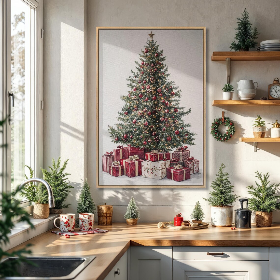 Elegant Christmas Tree With Red Gifts Traditional Holiday Poster