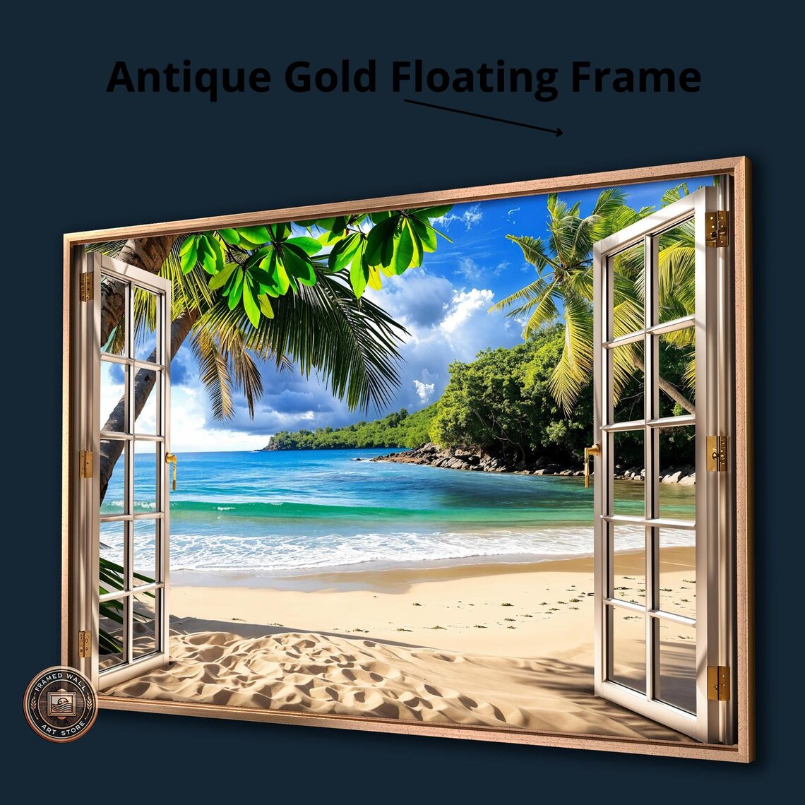 Ocean Sandy Beach Window View, Coastal Travel Poster - Image 3