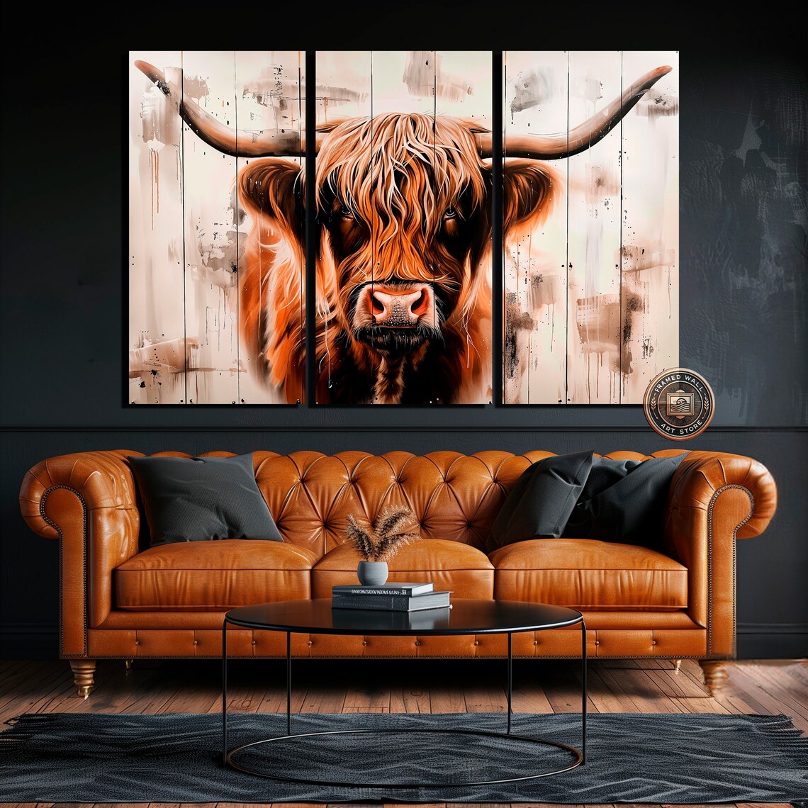Highland Cow Portrait Rustic Wood Plank Watercolor Farm Art Poster - Image 5