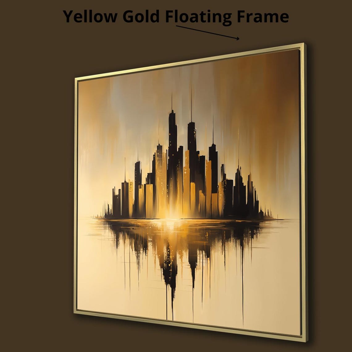 Moody Gold And Black City Skyline With Dripping Reflection Poster - Image 3
