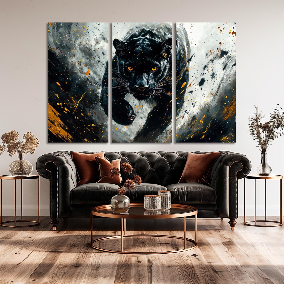 Fierce Black Panther Golden Splash Eyes Modern Big Cat Art Poster - Image 5